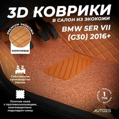 Кожаные 3D коврики в салон с бортами с ворсом для BMW 5er VII (G30) (2016+) коричневые Autozs