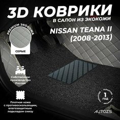 Кожаные 3D коврики в салон с бортами с черным ворсом для Nissan Teana II (2008-2013) серые Autozs