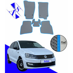 Автомобильные коврики EVA/ЕВА/ЭВА для Volkswagen Polo 5 (V) седан 2010-2020 серый голубой Avtoso