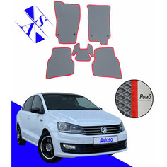Автомобильные коврики EVA/ЕВА/ЭВА для Volkswagen Polo 5 (V) седан 2010-2020 серый красный Avtoso