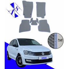 Автомобильные коврики EVA/ЕВА/ЭВА для Volkswagen Polo 5 (V) седан 2010-2020 серый василек Avtoso