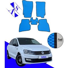 Автомобильные коврики EVA/ЕВА/ЭВА для Volkswagen Polo 5 (V) седан 2010-2020 василек черный Avtoso