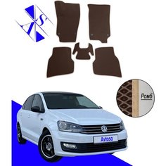 Автомобильные коврики EVA/ЕВА/ЭВА для Volkswagen Polo 5 (V) седан 2010-2020 коричневый бежевый Avtoso