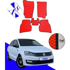 Автомобильные коврики EVA/ЕВА/ЭВА для Volkswagen Polo 5 (V) седан 2010-2020 красный черный Avtoso