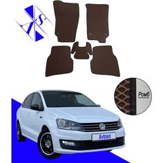 Автомобильные коврики EVA/ЕВА/ЭВА для Volkswagen Polo 5 (V) седан 2010-2020 коричневый черный Avtoso