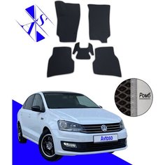 Автомобильные коврики EVA/ЕВА/ЭВА для Volkswagen Polo 5 (V) седан 2010-2020 черный серый Avtoso