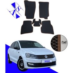 Автомобильные коврики EVA/ЕВА/ЭВА для Volkswagen Polo 5 (V) седан 2010-2020 черный коричневый Avtoso