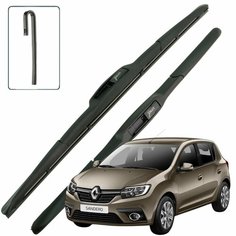 Дворники Renault Sandero (2) 5S / Рено Сандеро рест. 2018 / 2019 / 2020 / 2021 / 2022 Щетки стеклоочистителя гибридные ОЕМ для автомобиля LYNXauto 550мм-500мм к-т 2шт.