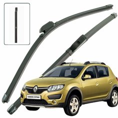 Дворники Renault Sandero Stepway (2) 5S / Рено Сандеро Степвэй 2014 / 2015 / 2016 / 2017 / 2018 Щетки стеклоочистителя бескаркасные автомобильные LYNXauto 550мм-480мм к-т 2шт.