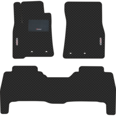 Автомобильные коврики EVA для Toyota Land Cruiser 200 рестайл (2012-2021), каучуковый подпятник и 2 эмблемы, чёрные с чёрным кантом, ячейка - ромб Carstar