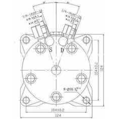 Компрессор кондиционера Sanden 5H14 (12V, PV8) выходы вертикальные (O-ring) 3/4"-7/8 универсальный Моторкул