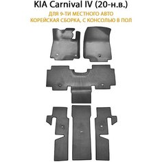 Автоковрики ЭВА для KIA Carnival IV (20-н. в.) для 9-ти местное авто. Корейская сборка с консолью в пол. ЕВА соты от SUPERVIP. Серый цвет.