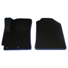 Передние EVA/ЭВА/ коврики для автомобиля VOLVO/Вольво/ХC70/ 2008-2016 г. в/с 3Д лапой/ черные соты с Синим кантом Evateka