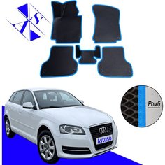 Автомобильные коврики EVA/ЕВА/ЭВА для Audi A3 II (8P) / Ауди А3 II (8P) 2003-2012 черный голубой Avtoso