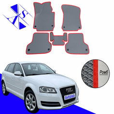 Автомобильные коврики EVA/ЕВА/ЭВА для Audi A3 II (8P) / Ауди А3 II (8P) 2003-2012 серый красный Avtoso