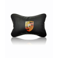 Подушка автомобильная Goods Retail, на подголовник, с логотипом Porsche, экокожа, черная