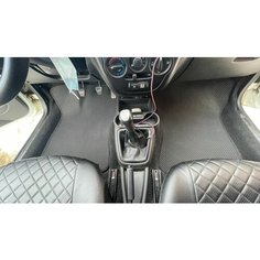 Автомобильные коврики Lada Granta c 3D лапой, черные ромбы с черным кантом SPC