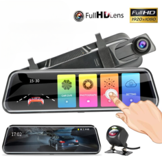 Автомобильный видеорегистратор Full HD 1080P / Видеорегистратор зеркало с сенсорным IPS экраном / WDR / G-sensor / Камера для парковки автомобиля Vehicle Electronics