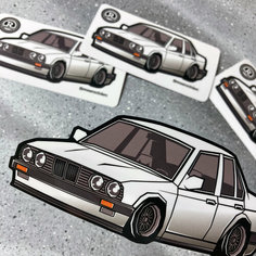 Виниловая наклейка машинка BMW E30 белая, 14х6.5 Resource Stickers