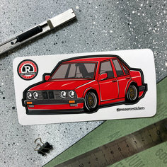 Виниловая наклейка машинка BMW E30 красная, 14х6.5 Resource Stickers