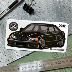 Виниловая наклейка машинка BMW E36 чёрная, 14.5х7 Resource Stickers