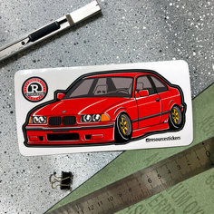 Виниловая наклейка машинка BMW E36 красная, 14.5х7 Resource Stickers