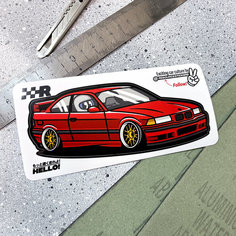 Виниловая наклейка машинка BMW E36 красная 14.5х6 Resource Stickers