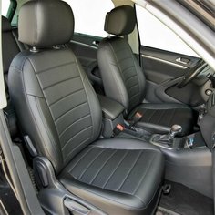 Чехлы на Фольксваген Тигуан 2007-2016. Авточехлы на сиденья Volkswagen Tiguan 1 со столиками на передних спинках сзади, 2007 2008 2009 2010 2011 2012 2013 2014 2015 2016. Pilot