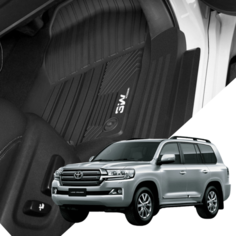 Коврики 3D TPEMATS, Toyota Land Cruiser 200, для салона, противоскользящие, с бортами, морозостойкие, чёрные. 3W