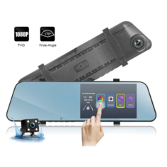 Автомобильный видеорегистратор - зеркало с камерой заднего вида/ IPS HD экран с сенсорным управлением/ G-сенсор/ Black Нет бренда