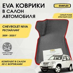 EVA Коврики в салон автомобиля Шевроле Нива рестайлинг с бортами (серый ромб, красный кант) / Коврики в салон Chevrolet Niva рестайлинг с бортами Нет бренда