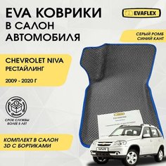 EVA Коврики в салон автомобиля Шевроле Нива рестайлинг с бортами (серый ромб, синий кант) / Коврики в салон Chevrolet Niva рестайлинг с бортами Нет бренда