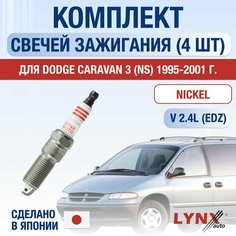 Свечи зажигания для Dodge Caravan (3) NS, набор 4 шт / 1995 1996 1997 1998 1999 2000 2001 / 2.4 / Двигатель EDZ 2,4 л / Комплект свечей Никель Додж Караван Lyn Xauto