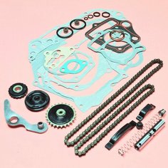 Цепь ГРМ 25Н-82L, Натяжители звезды ГРМ с коромыслом, Цепь электростартера, Успокоители, Прокладки завод/ мотоцикла, мопеда DELTA ALPHA, Альфа Дельта 139FMB 147FMH 49-72см3 Нет бренда