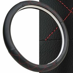 Оплетка на руль 41-43, комб. гладкая черная / спонж красный ромб A2 Dm