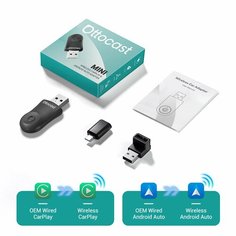 OTTOCAST MINI 2 в 1, проводной к беспроводному адаптеру CarPlay Android Auto, USB-накопитель, Wi-Fi, автомобильные аксессуары для VW Benz Audi Kia Toyota, Mini Black, Ottocast offical
