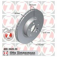 Тормозной диск передний Zimmermann 400362020 для Mercedes CLS C219, E-CLASS S211, W211