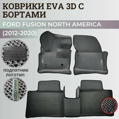 Коврики Форд Фьюжн Америка седан / Ford Fusion North America (2012-2020) с бортиками, 3D ковры EVA, ЕВА, ЭВА с бортами, черный с красной окантовкой+подпятник+логотип Нет бренда
