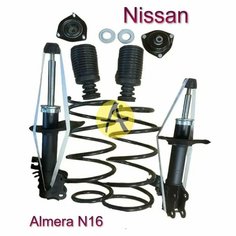 Комплект передней подвески пружины + амортизаторы + чашки Nissan Almera N16 / Альмера Н16 Тайвань