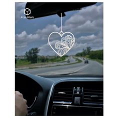 Подвеска в машину на зеркало Сердце с цветком, подарок автолюбителю. Art on Wheels