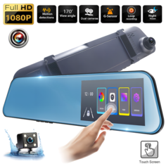 Видеорегистратор зеркало с сенсорным IPS HD дисплеем / Датчик удара G-sensor / Full HD 1080P/ Основная камера + камера заднего вида для парковки Video Cam