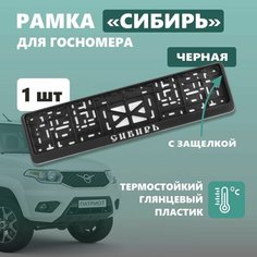 Рамка для номера автомобиля Defly, с надписью Сибирь, крепление с защелкой, черная