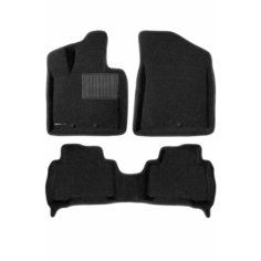 Коврики текстильные 3D Euromat для KIA Sorento II (рестайлинг FL, 2012-2020) (3Д Евромат Киа Соренто 2), с полиуретановым подпятником, черные
