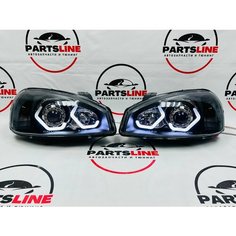 Фары передние Калина 1, bi-led черная маска в стиле BMW Parts Line