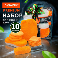 Набор для мойки авто и детейлинга, по уходу за автомобилем подарочный, аксессуары для машины 10 в 1, оранжевый, в сумке для хранения, Daswerk, 609483