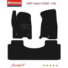 Коврики текстильные Allmone "Комфорт" для GMC Yukon 5 2020 - Н. В. задний цельный, черные, 3шт. / ГМЦ Юкон 5 / ворсовые / автоковрики в салон