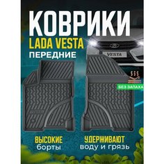 Передние коврики салона LADA Vesta, 2015-2023, 2 шт. ( резиновые ) / Лада Веста