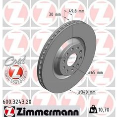 Тормозной диск ZIMMERMANN 600324320, для Audi A3 2013-, передний, вентилируемый
