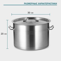 Кастрюля hanna knövell, 15 л, d=30 см, h=20 см, толщина 0.8 мм, дно трс, толщина дна 4.4 мм, 201 сталь, индукция