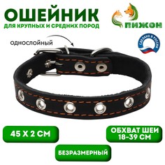 Ошейник кожаный однослойный безразмерный, 45 х 2 см, ош 18-39 см, черный Пижон